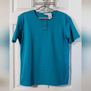 Women's Bobbie Brooks Aqua Blue Short Sleeve Henley Top